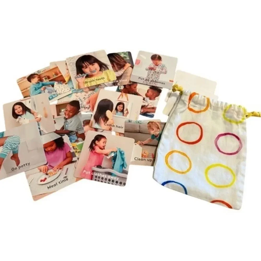 Lovevery Educational Routine Flashcards w/Drawstring Bag Helper Play Kit EUC
